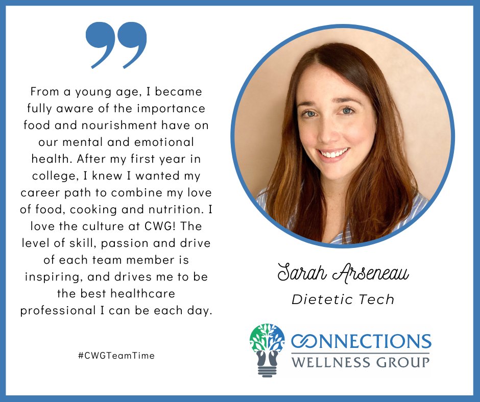 Facebook world, meet Sarah Arseneau, our incredible Dietetic Tech! Combining her Associates Degree in Culinary Arts with her Bachelors of Science in Nutrition, Sarah provides a wealth of information &amp; expertise to those seeking out our nutritional wellness services! #CWGTeamTime