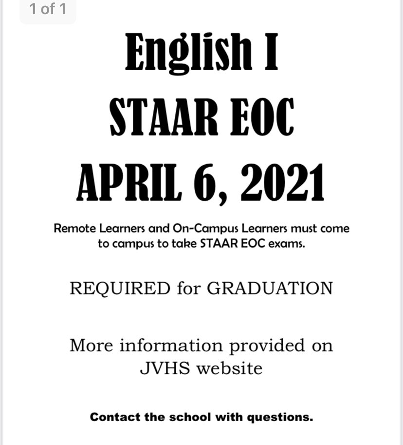 JvhsTesting's tweet photo. Next week is almost here!  Let’s do this English EOCs!  English 1 - April 6 and English 2 - April 8 https://t.co/EzeBLFtbnb