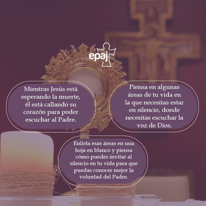 epajguate's tweet photo. 🗣️MARTES SANTO *COMUNIÓN* 
Mientras Jesús está esperando la muerte, él está callando su corazón para poder escuchar al Padre.  Piensa en algunas áreas de tu vida en la que necesitas estar en silencio, donde necesitas escuchar la voz de Dios.  
Lee: Isaías 53,7
#somosepaj 
#jesús https://t.co/gWdDiEqbkB