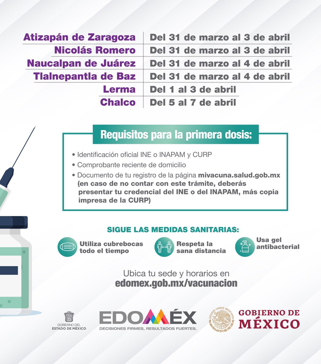 alfredodelmazo's tweet image. Sigue avanzando la #EstrategiaDeVacunación en el #Edoméx.

Consulta las sedes y los horarios en: edomex.gob.mx/vacunacion