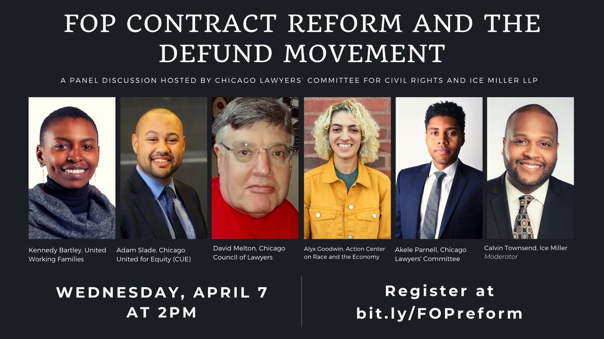 ChgoCivilRights's tweet photo. Join us for a special discussion with advocates and legal experts presenting new research on the intersections between reforming Chicago's police union contract and defunding CPD.
Register today: https://t.co/28FeFKRDO7
#LetsTalkAboutFOP #PoliceUnionContracts https://t.co/OO40aY9hM4