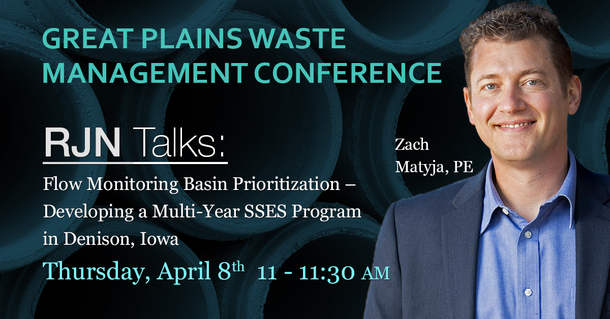 rjn_group's tweet photo. Register for the Virtual Great Plains Waste Management Conference, April 6-8th, to see Zach Matyja's presentation on Flow Monitoring Basin Prioritization-Developing a Multi-Year SSES Program in Denison, Iowa. https://t.co/0DAcCT28dk #engineering #utilities #flowMonitor https://t.co/8TomHnK0Kp