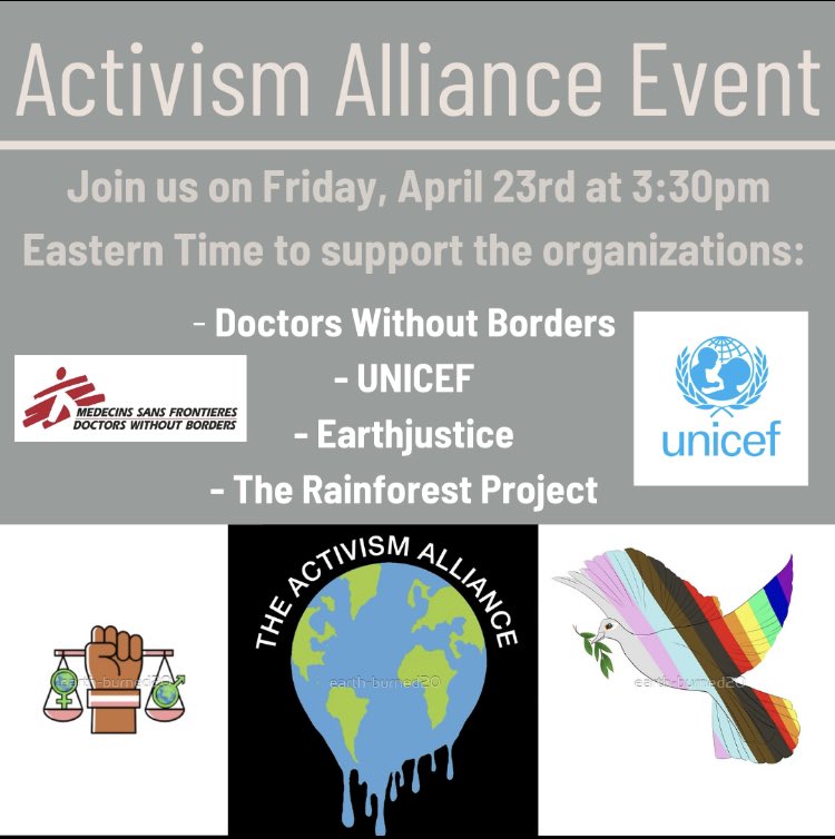 BurnedEarth's tweet photo. Check out our Activism Alliance Fundraiser Event to support organizations fighting for our planet and the people on it during the current pandemic. Link in bio 🌏💚💚 https://t.co/TW7x9Dl1CE