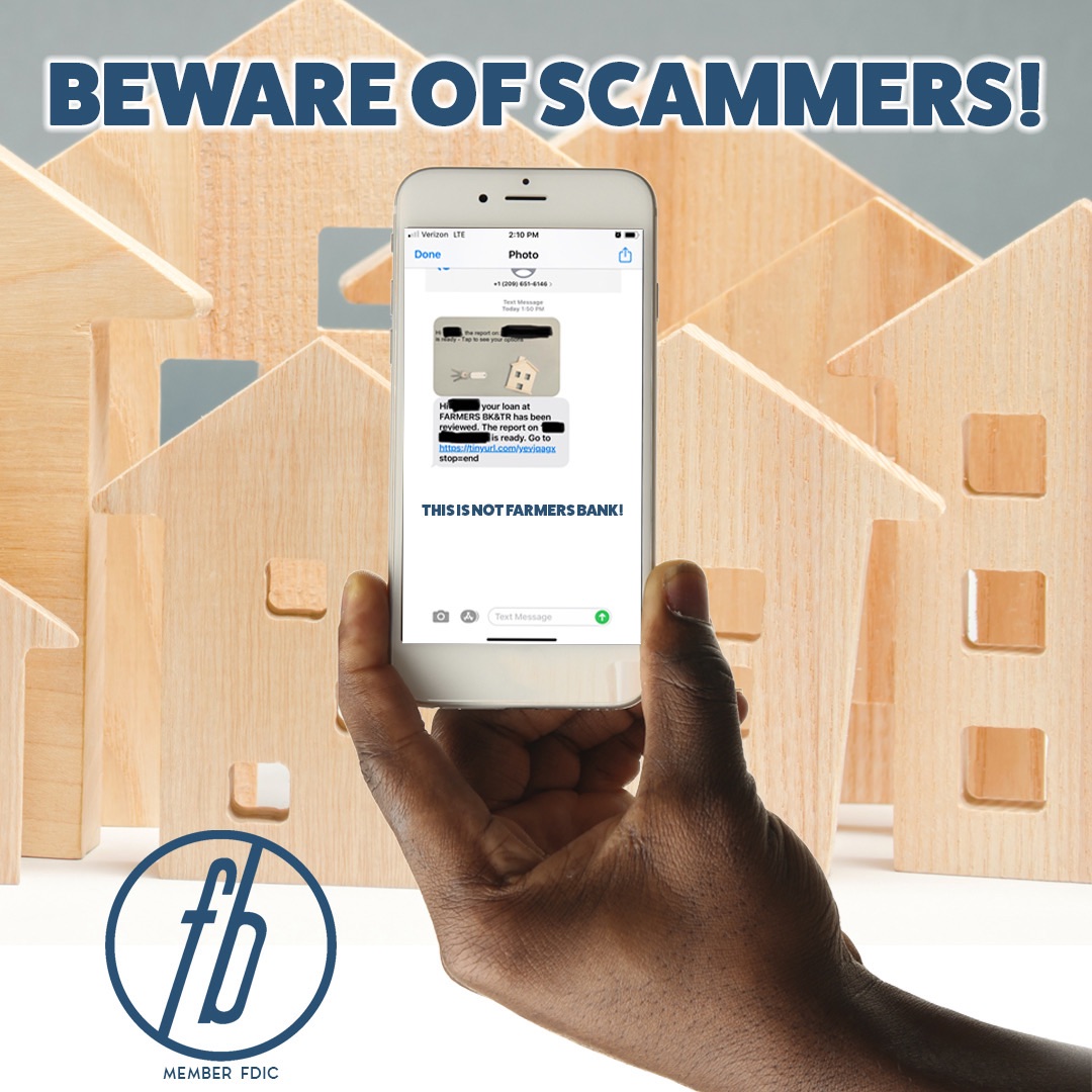 📢REMEMBER📢We would never send you a text like the one pictured or ask for any personal information!  Scammers are working hard so make sure to take extra precautions!  If you have any questions, don't hesitate to give us a call!  We're here to help! 270-365-5526 #FarmersBank
