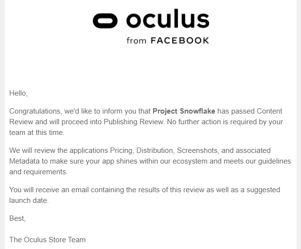 crankysomething's tweet photo. It took 7 weeks, but we made it through the AppLab Content Review!!!! Now onto the Publishing Review and be judged in all these other areas... Wish us luck. #oculusquest #UnrealEngine #disneyvr #atis #vr https://t.co/6BG6T9St2X