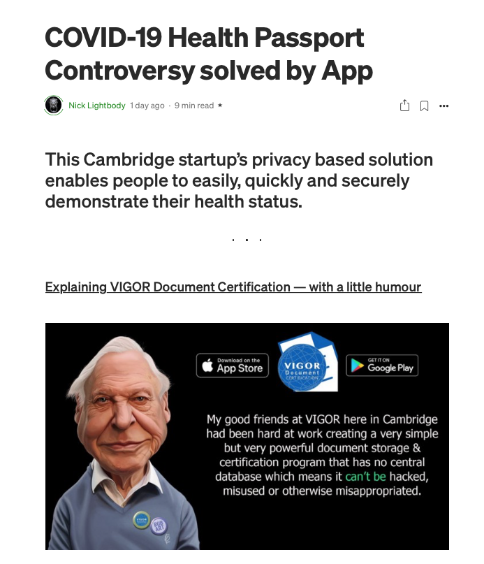 Vigor_Global's tweet photo. COVID-19 Health Passport Controversy solved by App
https://t.co/JOqYzMspU5 https://t.co/9r2GUYsC1v
