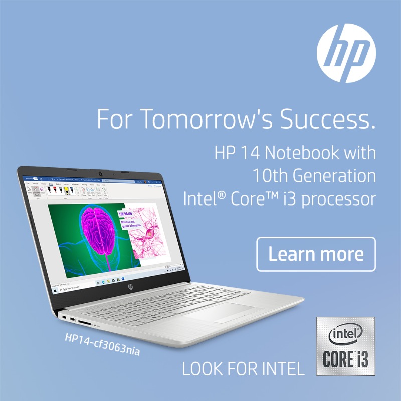 HP's tweet photo. Chase your dreams with HP’s new notebook powered by 10th Gen Intel® CoreTM i3 Processor - For Tomorrow’s Success.