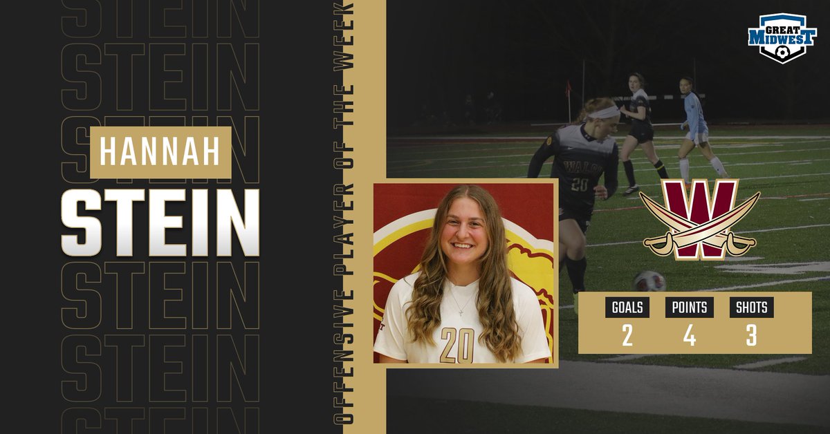 WalshCavaliers's tweet photo. WSOC | After 2 golden goals last week (3 straight), Hannah Stein was named #GreatMidwest Offensive Player of the Week! Congratulations Hannah! #SwordsUp 

https://t.co/QSTIDow2AE https://t.co/qwrXsk45K2