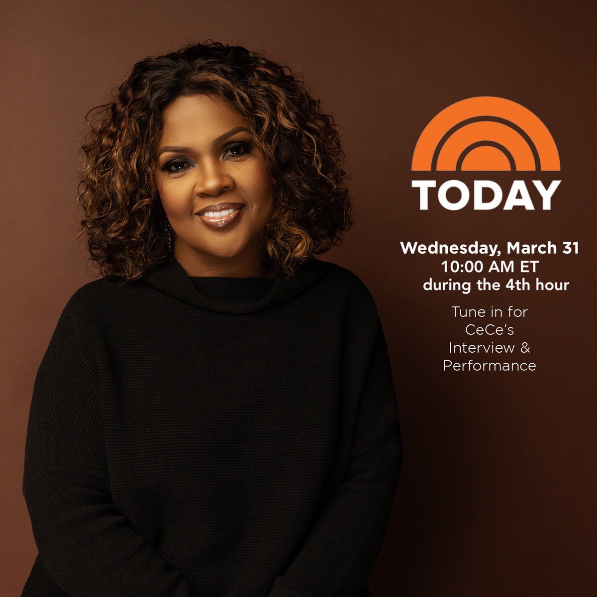 TUNE-IN Alert 📺 Tomorrow (March 31) <a href="/cecewinans/">CeCe Winans</a> will perform “Believe For It” live on national television for the first time on <a href="/TODAYshow/">TODAY</a> with @HodaAndJenna at 10 AM EST.