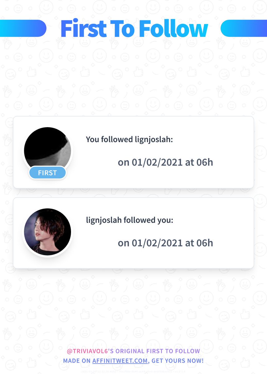 TRIVIAVOL6's tweet photo. ✨ First To Follow

You followed lignjoslah on 01/02/2021 at 06:01:26.
lignjoslah followed you on 01/02/2021 at 06:01:39.

➡️ https://t.co/YbjblNwR6K https://t.co/SKk4nUCtej