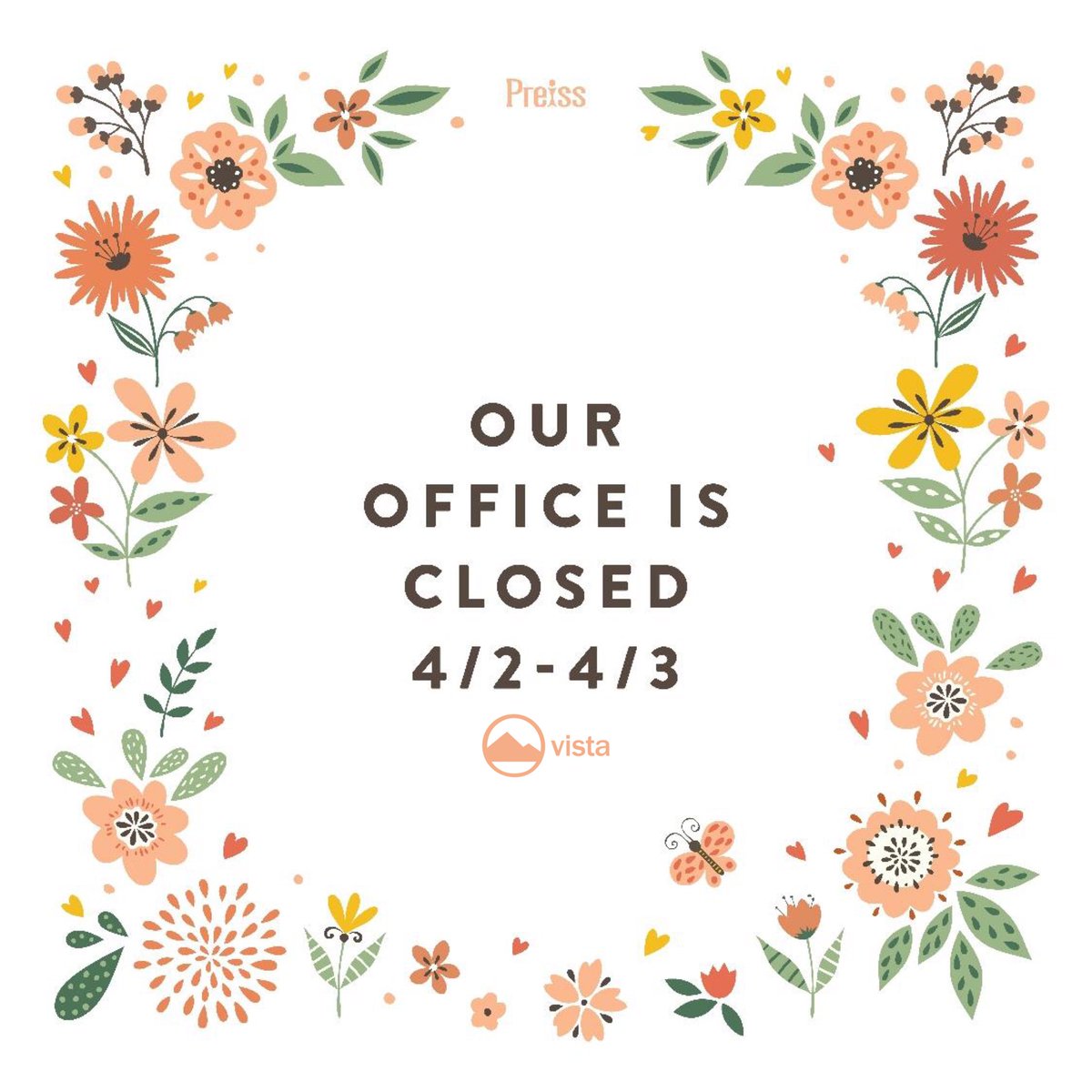 DenverVista's tweet photo. We will be closed this Friday and Saturday for Easter and Good Friday! We hope everyone has great plans for the weekend and that we get some nice weather for it 👍🏼 https://t.co/80SUuw2OF5