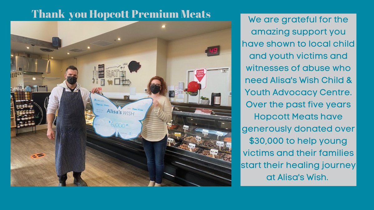 MRPMCS's tweet photo. Thank you Hopcott Premium Meats @HopcottFarms for changing lives in our communities of #mapleridge and #pittmeadows by supporting child &amp; youth victims of abuse who need Alisa's Wish Child &amp; Youth Advocacy Centre

For more information on Alisa's Wish visit https://t.co/dwN5INh2QV https://t.co/6KYD4xruty