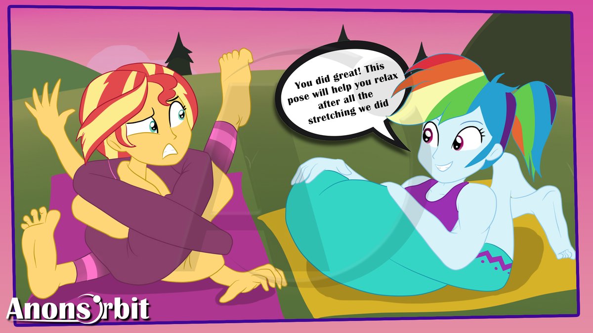 anonbender's tweet photo. Sunset and Rainbow Dash's Yoga Session (1/2)
#equestriagirls #sunsetshimmer #rainbowdash #yoga #contortion #feet #footbehindhead #backbend #feetonshoulders #balledup #compression #backbend #contortionist https://t.co/7cR9cMjB4q