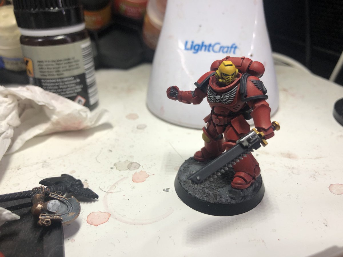 mikechilli's tweet photo. First dude from my #kitbash of #magnetised #assaultintercessors and #vanguardveterans is complete! Sticking with the marble effect shields like I did with my Bladeguard
#bloodangels #paintitred #primaris #warhammercommunity https://t.co/GuH8fEfhrn