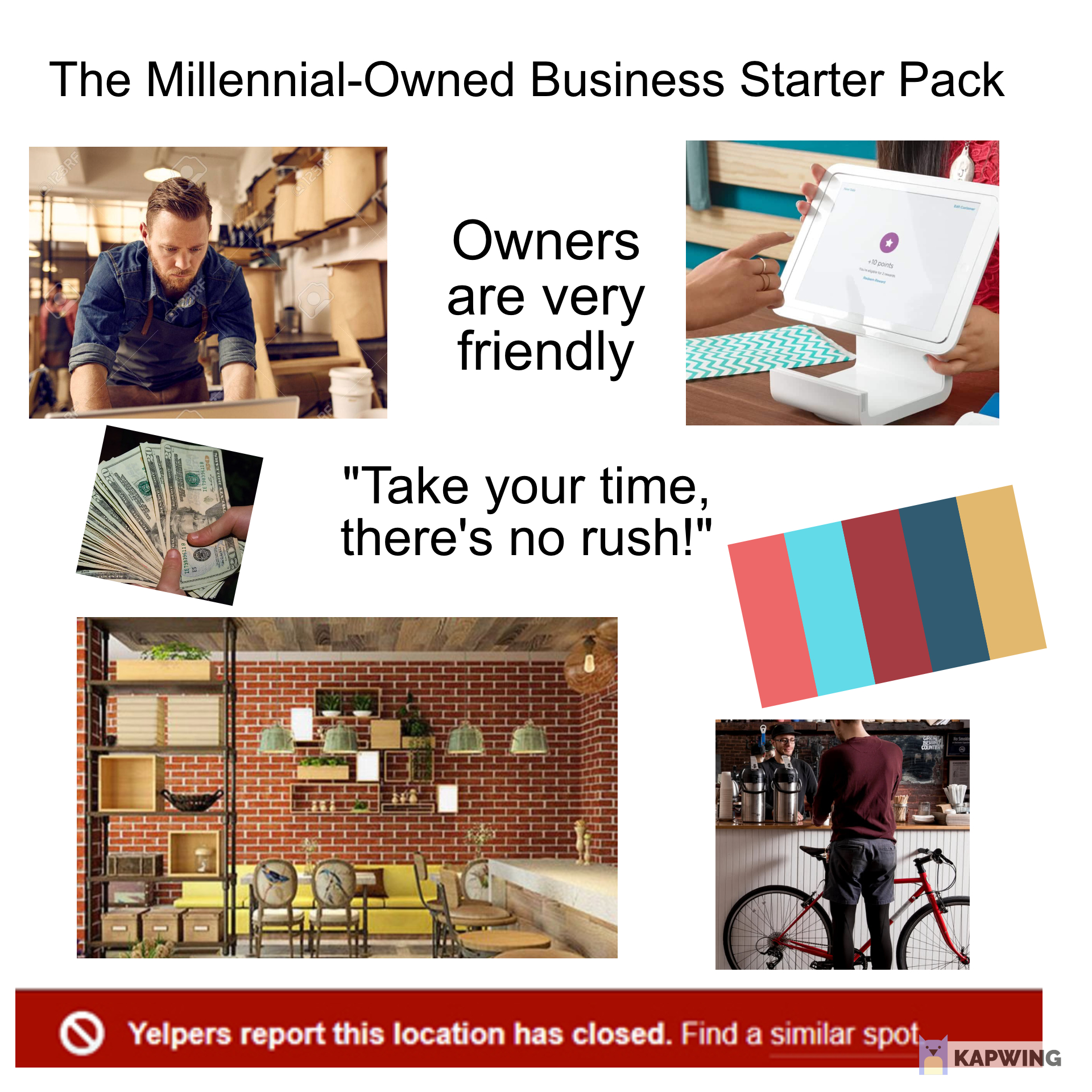 Best Starter Packs on X: The Millennial-Owned Business Starter Pack Photo  credit to u/Remy385 #starterpackmemes #starterpack #starterpackmeme  #starterpacks  / X