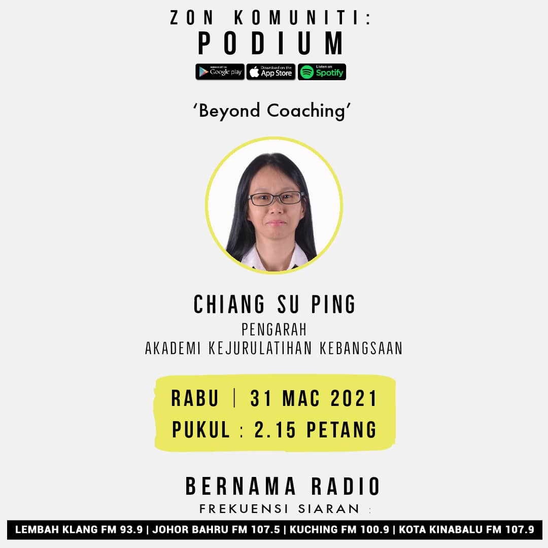 isnmalaysia's tweet photo. Ikuti Temu Bual bersama-sama Puan Chiang Su Ping, Pengarah Akademi Kejurulatihan Kebangsaan, ISN pada 2.15 petang ini. Membincangkan aspirasi #BeyondCoaching di Bernama Radio.

#TeamISN #BeyondPerformance https://t.co/xuspivxnig