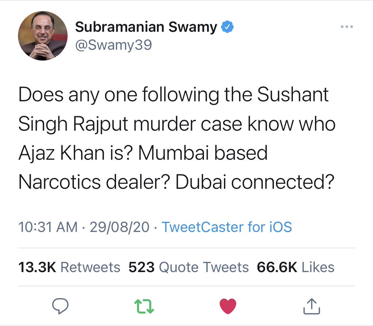 NAVANGULTEJAS's tweet photo. Today we see Ajaz Khan being detained by NCB for alleged drug case 
Dr @Swamy39 had hinted about his connection in #SSR in August 2020
#AjazKhanArrested #NCB https://t.co/muyrKvnZjB