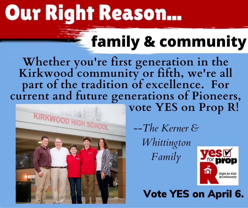 We all have our Right Reasons for supporting Prop R.  Here are the Right Reasons of two beloved multi-generational KSD supporters. Join the Wards, Kerners &amp; Whittingtons &amp; vote YES on April 6.