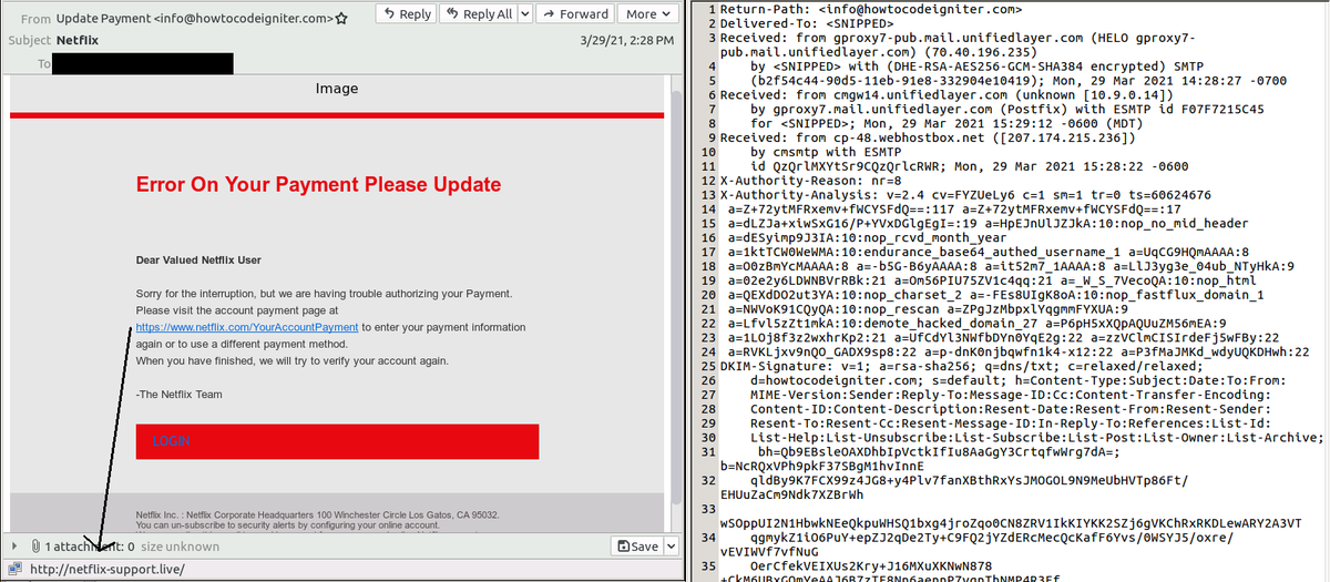 SpamAuditor's tweet photo. Detected @Netflix #phishing #spam coming from 70.40.196.235 #unifiedlayer.com. The sample contains a URL with the domain "netflix-support[.]live", I wonder why registrars still allow these types of domains. @ActorExpose https://t.co/WQfHlc7fR9
