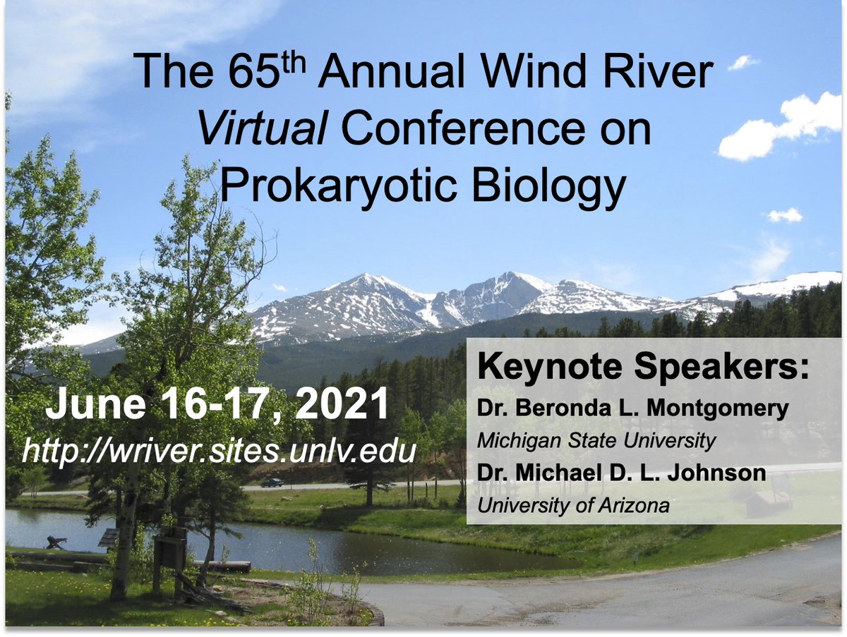 Wind River Prokaryotic Conference (@windriverconf) on Twitter photo SAVE THE DATE!! The Wind River Prokaryotic Conference will be back this year in a virtual format, June 16-17, 2021. Keynote speakers: <a href="/BerondaM/">Beronda L. Montgomery--@BerondaM at BSky</a> & <a href="/blacksciblog/">Dr. Michael D. L. Johnson</a>. Registration & abstract submission will soon be posted at wriver.sites.unlv.edu. Look forward to seeing you there! SAVE THE DATE!! The Wind River Prokaryotic Conference will be back this year in a virtual format, June 16-17, 2021. Keynote speakers: <a href="/BerondaM/">Beronda L. Montgomery--@BerondaM at BSky</a> & <a href="/blacksciblog/">Dr. Michael D. L. Johnson</a>. Registration & abstract submission will soon be posted at wriver.sites.unlv.edu. Look forward to seeing you there!