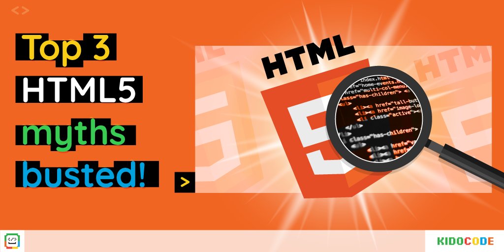 kidocode's tweet image. Here are the top 3 HTML5 myths that you may have thought were true.
1. HTML5 was born because Apple was supporting Flash.
2. Accessibility isn’t a strong suit of HTML5.
3. HTML 5 will require CSS3
#myth #programmingconcept #mobilefeatures #flash #development
