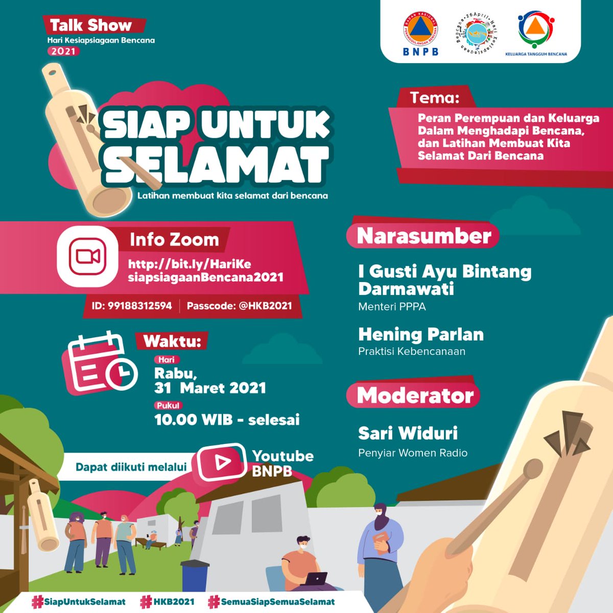 BNPB_Indonesia's tweet photo. Hai #SahabatTangguh

Hadirilah Talkshow Hari Kesiapsiagaan Bencana 2021 dengan topik "Peran Perempuan dan Keluarga Dalam Menghadapi Bencana, dan  Latihan Membuat Kita Selamat Dari Bencana" hari ini, pukul 10.00 WIB

ZOOM: https://t.co/lLhNpB98hG

YouTube:
https://t.co/FUXQ0UUaKg https://t.co/DM1b1MvqXA