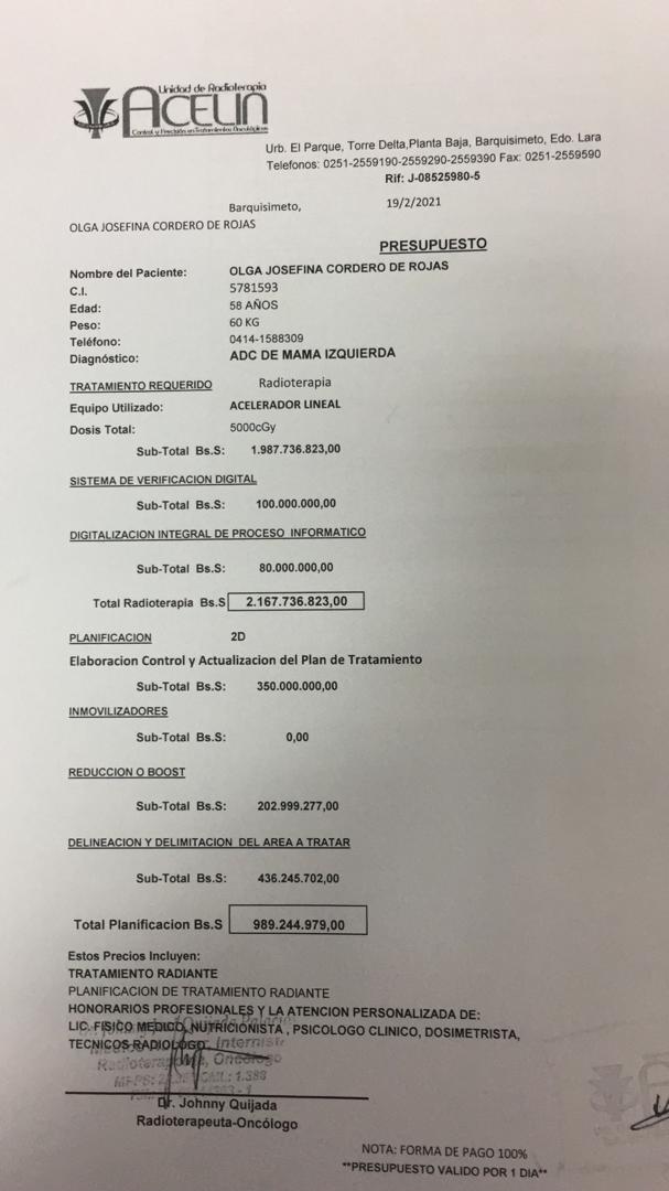 Yhossimarr's tweet photo. Hola¡ Mi madre Olga Cordero paciente oncológico, requiere sus sus Radioterapias, Para culminar su tratamiento. #sialavida. Costo $ 3700. Esta en Venezuela Barquisimeto, Lara. Ayúdame a difundir, etiqueta a quien nos pueda ayudar. SOS. Teléfonos 02514436917 / 04141588309.🙏🙇‍♀️ https://t.co/QFW3RiE4Zg