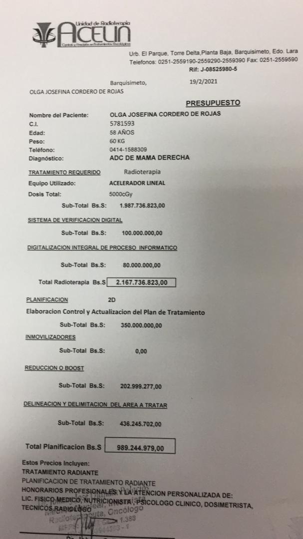 Yhossimarr's tweet photo. Hola¡ Mi madre Olga Cordero paciente oncológico, requiere sus sus Radioterapias, Para culminar su tratamiento. #sialavida. Costo $ 3700. Esta en Venezuela Barquisimeto, Lara. Ayúdame a difundir, etiqueta a quien nos pueda ayudar. SOS. Teléfonos 02514436917 / 04141588309.🙏🙇‍♀️ https://t.co/QFW3RiE4Zg