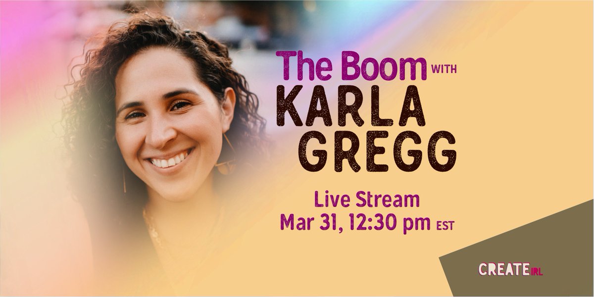 createirl's tweet photo. 🎙 The Boom is coming at you LIVE tomorrow with this month's interview featuring Karla Gregg, brand coach, video content strategist &amp; storyteller. 

Become a member at https://t.co/XafZS3wMui and don't miss out on these exclusive events! 🌟

#createirl #interview https://t.co/PIGZDFx2jD