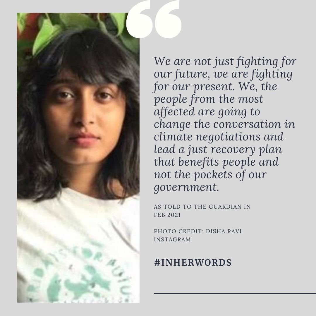 WomenStorySalon's tweet photo. Today’s #StoryADay: #Indian #activist @disharavii. Check out her #StoryCore, #OriginStory, #StorySurprise &amp; abt changing the conversation in climate negotiations #InHerWords #Women #youth #ClimateCrisis #ClimateChange   #ClimateAction   #EqualityCantWait  #WomensHistoryMonth https://t.co/3stl8GMOaM
