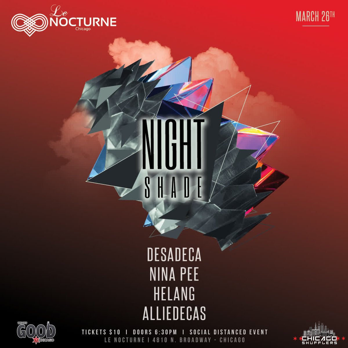 We are broadcasting the replay of “NIGHT SHADE” by Whats Good Chicago w/ DESADECA - NINA PEE - HELANG - ALLIDECAS from last friday at Le Nocturne Chicago.
Tune in on twitch twitch.tv/lenocturnechic…
#housemusic #replay #aboutlastnight