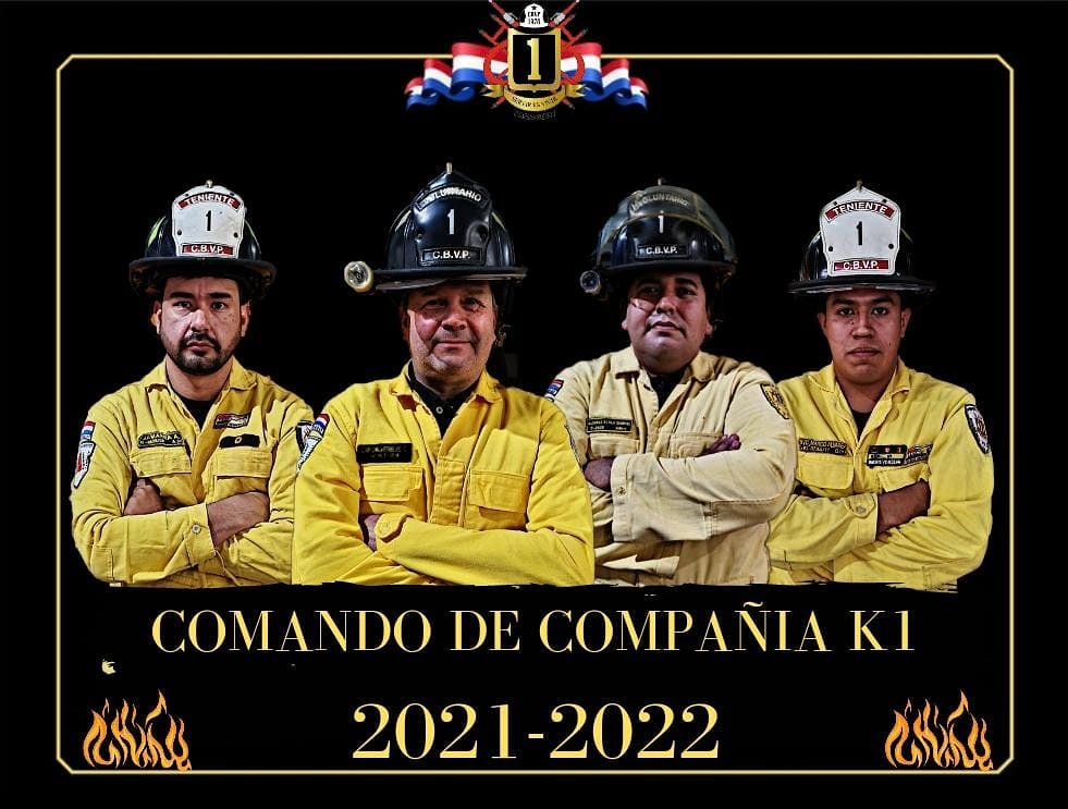 BomberosK1's tweet photo. Presentamos al Comando de Compañía 
Periodo 2021-2022
Cap. Mayor B.V.C. Gabriel Alcaraz (C11)
Cap. Dir. B.V.C. Carlos Mereles (DK1)
Tte. 1ro B.V.C. Marcos Álvarez (C12)
Tte. B.V.C. Aldo Gamarra (C13) https://t.co/armmLkbS1c