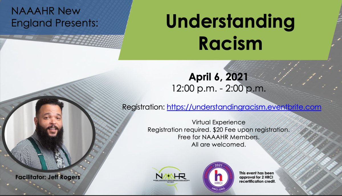 NAAAHRNE's tweet photo. Join us and Jeff Rogers for this important discussion on Understanding Racism

Tuesday, April 6th at 12 pm

REGISTER HERE: https://t.co/zm0dVDFn1I

#race #racism #racediscussion #understandingracism  #educateyourself #hrci https://t.co/mrHhQBsg5m