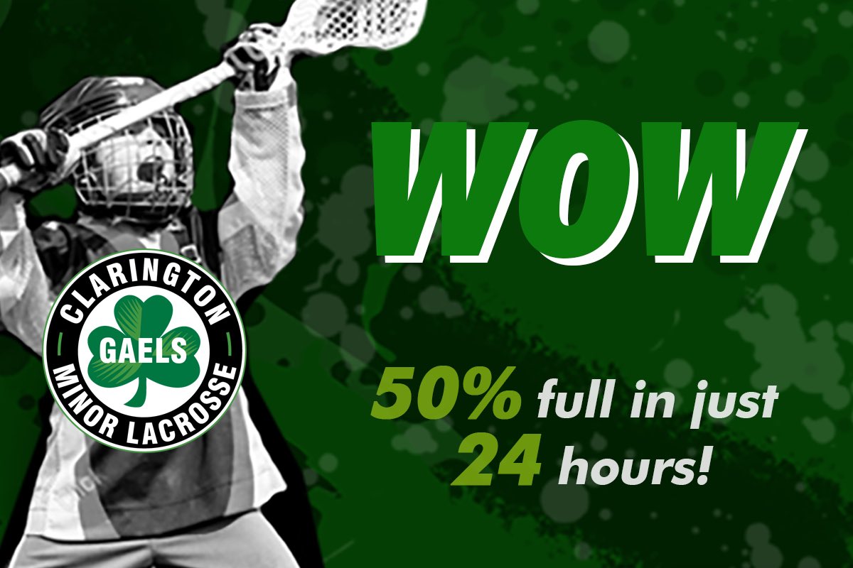 WOW #GaelsNation we are so excited with the response to our Pre-Season program. We cannot wait to see you all next week! Some age groups are filling up fast. 
#LaxIsBack #CMLA #ClaringtonLacrosse