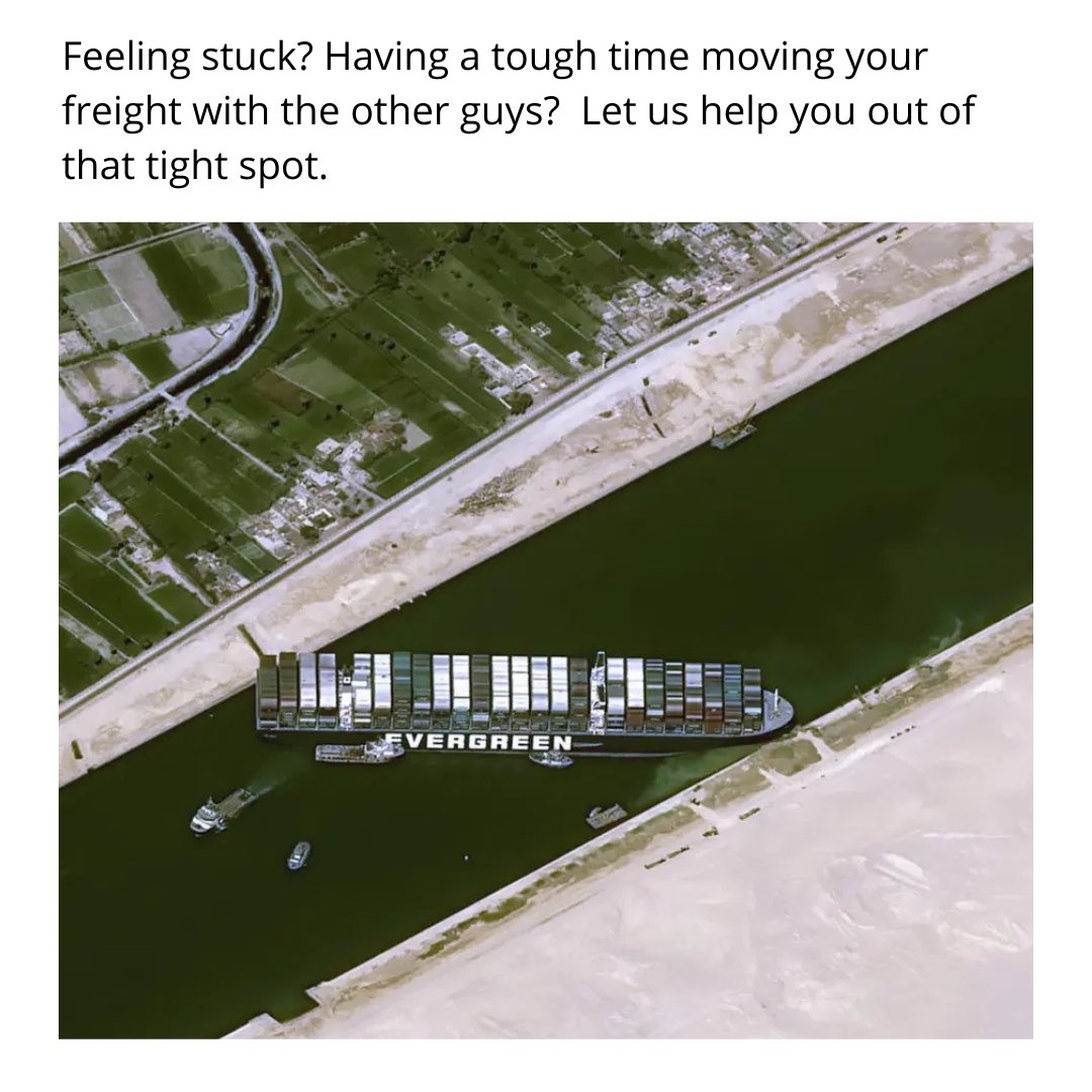 QueenLogistics's tweet image. Contact Queen for a clear mind...and passage. (Psst, we also ship via ocean!)
#ShippingFitForAQueen
•
•
•
#QueenLogistics #Shipping #Logistics #3PL #LTL #Trucking #CLTNC #SuezCanal