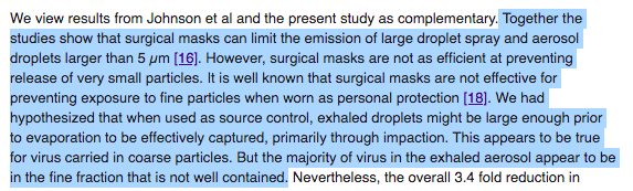 18/The second reason is that the CDC has a really hard time giving up on droplet transmission—despite the massive amount of evidence to the contrary. This is because masks DO work to stop droplets, and aerosols over 5 microns. https://journals.plos.org/plospathogens/article?id=10.1371/journal.ppat.1003205