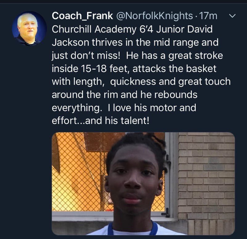 DjacksonLegacy's tweet photo. Congrats David LJ Jackson on your first offer for a Full 4 yr scholarship to THE APPRENTICE SCHOOL in Newport News Va. Great Job Lj...@NorfolkKnights @jay_allday804 @CoachRich804 @derronp40 @king80foe @nathanielpolla4 @CHABasketball https://t.co/We65ngrVHy