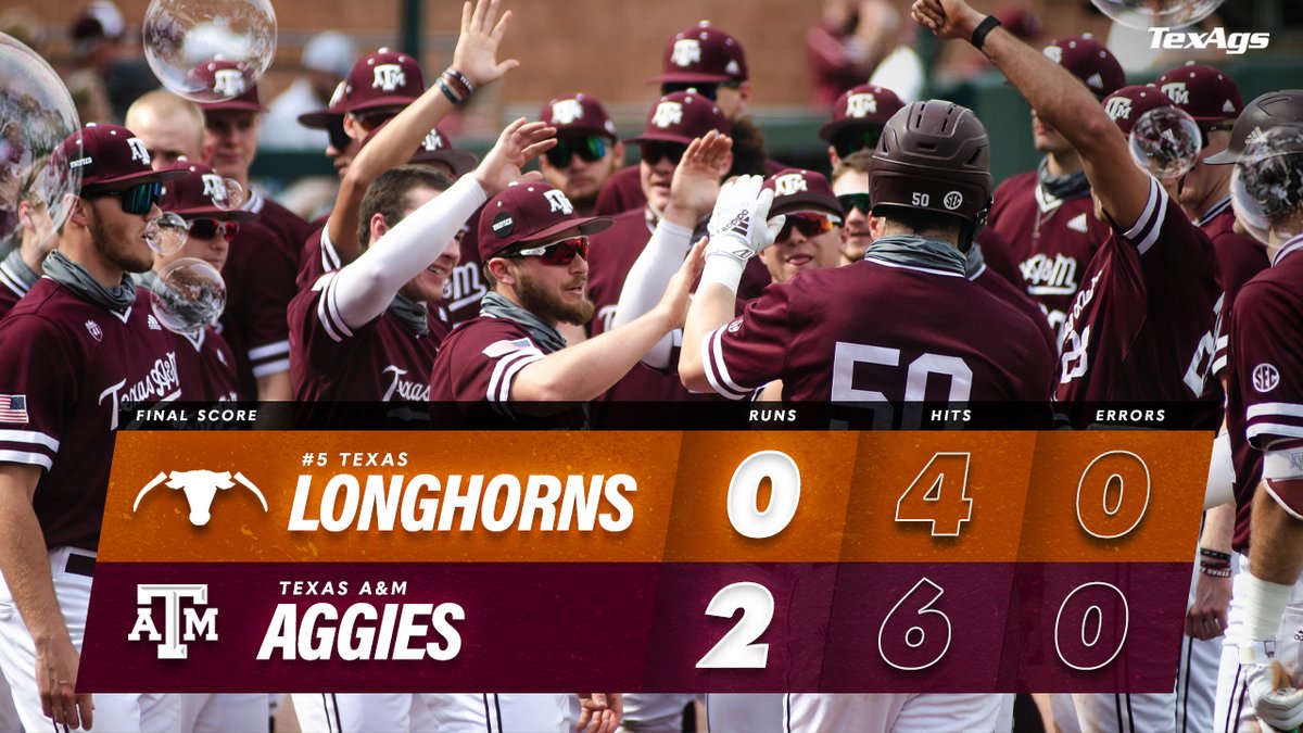 🗣 SAW. EM. OFF!

Texas A&amp;M takes down #5 Texas 2-0 at Olsen Field 👍 #GigEm