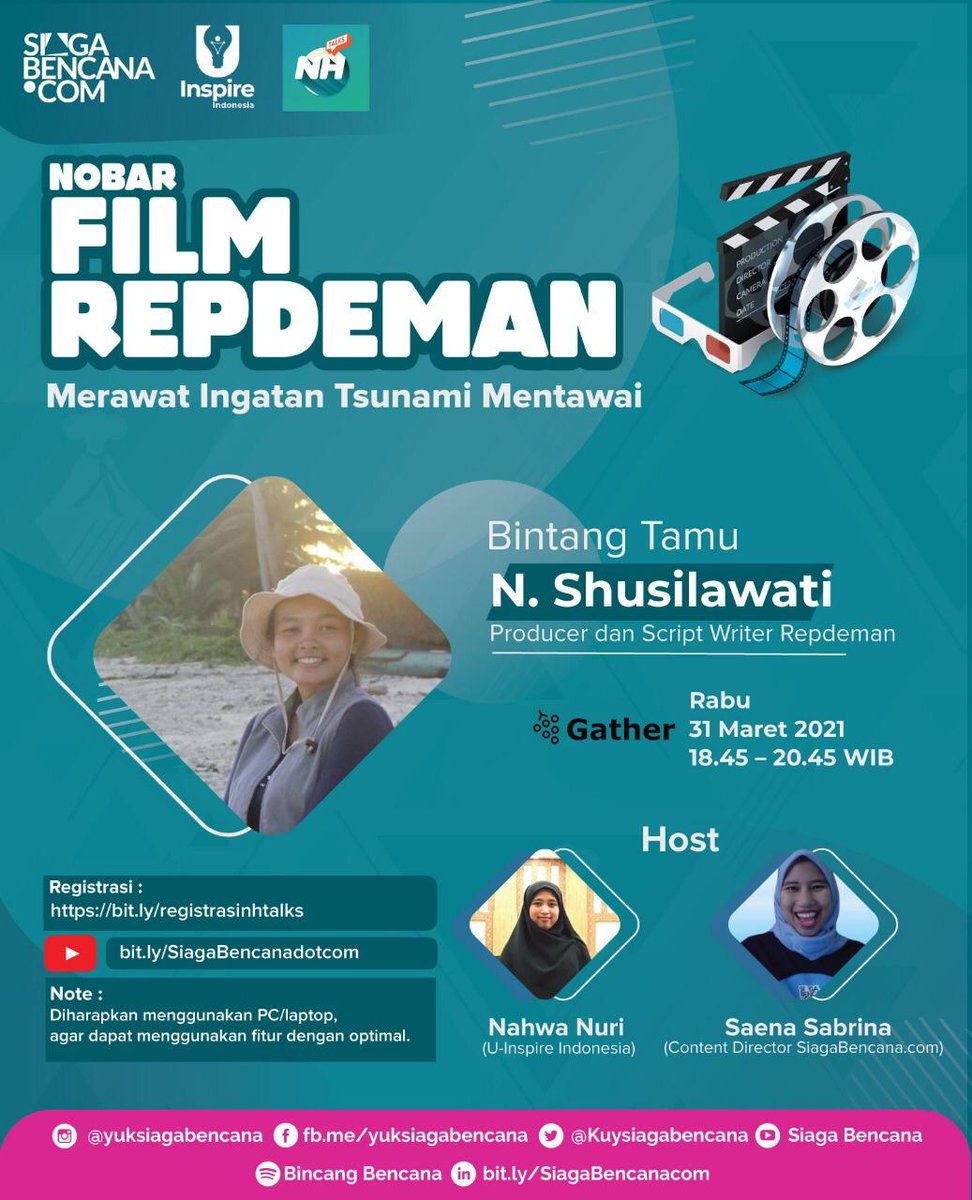 nurulhayatku's tweet photo. MOVIE TIME! 🎬
Nobar film Repdeman bareng Producer filmnya langsung yuk!
Repdeman sendiri kata dari bahasa Mentawai artinya merawat ingatan.
@uinspire_id
#harifilmnasional #literasibencana #edukasibencana #mitigasibencana
#yuksiagabencana #NHTalks #uinspireindonesia https://t.co/ZTnSu0LPs4