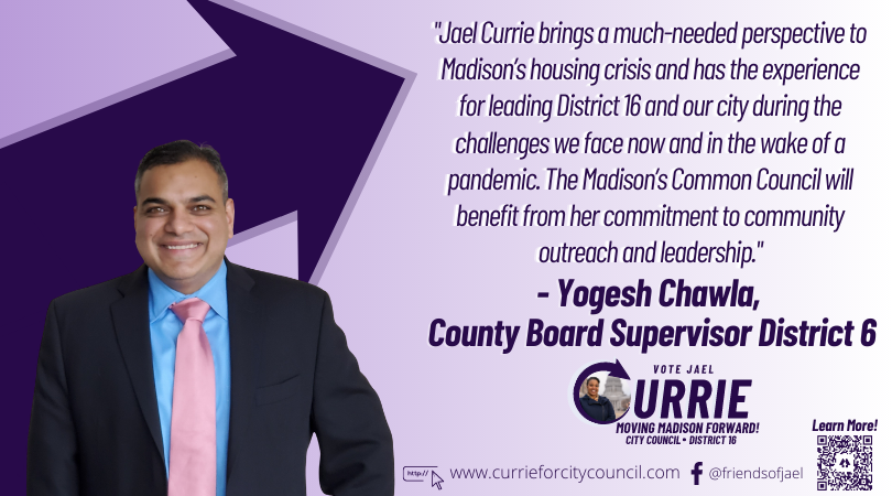 FriendsofJael's tweet photo. Grateful for your support @YogeshChawlaWI
Looking forward to #MovingMadisonForward together.
Madison! Remember to vote - April 6th, or if you have an absentee ballot please consider dropping it off at the nearest dropbox: https://t.co/4Tb0XLa257 https://t.co/zTYx2sVNzw