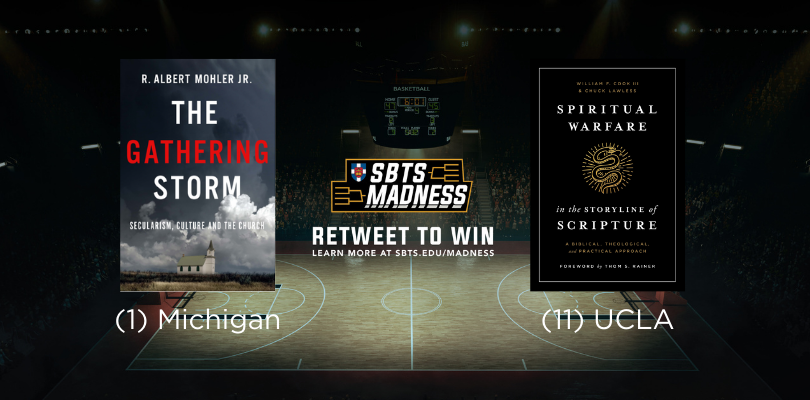SBTSadmissions's tweet photo. The last matchup for this round is going to be @albertmohler up against @pastorbillcook with @BHAcademic! RT for a chance to win! 🏀 📘 📘 https://t.co/NsQbW0Zgqx