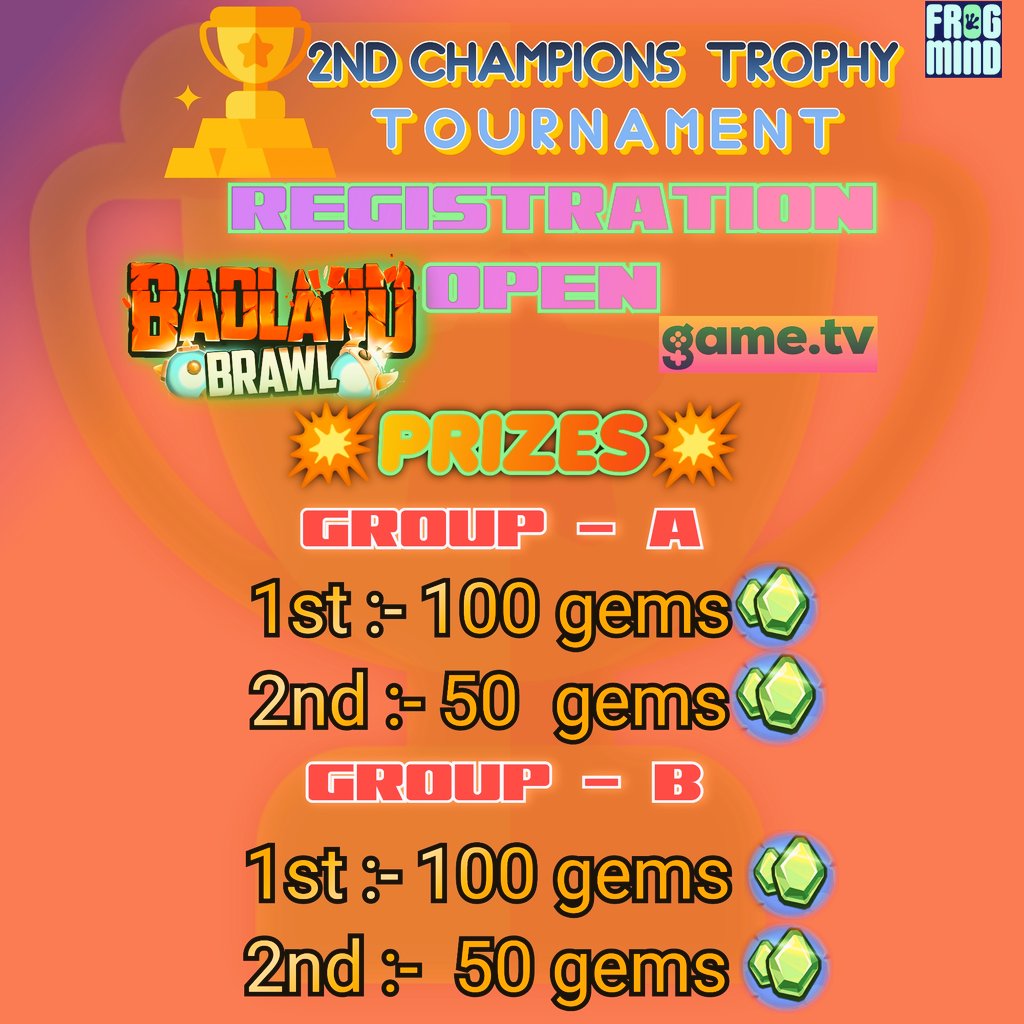 RishiAmresh's tweet photo. Badland Brawl @BadlandBrawl
#bbrawl #eSports @BBrawlReddit #tournaments
🏆2nd CHAMPIONS TROPHY TOURNAMENT 【Registration Open】 [Group - A &amp; Group -B]
Join Discord server from given below link and register for the tournament :- https://t.co/Bk9lsY5XA6 https://t.co/e2lE5LW2FI