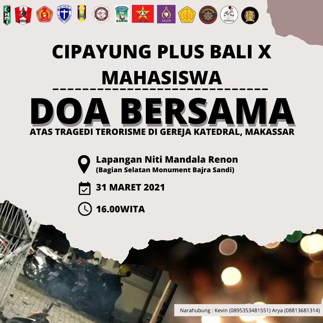 BaliLmnd's tweet photo. SOLIDARITAS
.
.
Doa bersama atas tragedi terorisme di Gereja Katedral, Makassar.

Bertempat: Monumen Bajra Sandi, Renon, Denpasar.
Waktu: Rabu, 31 Maret 2021, Pukul 16.00 WITA.
.
.
#lmndbali https://t.co/tip9dCEqan