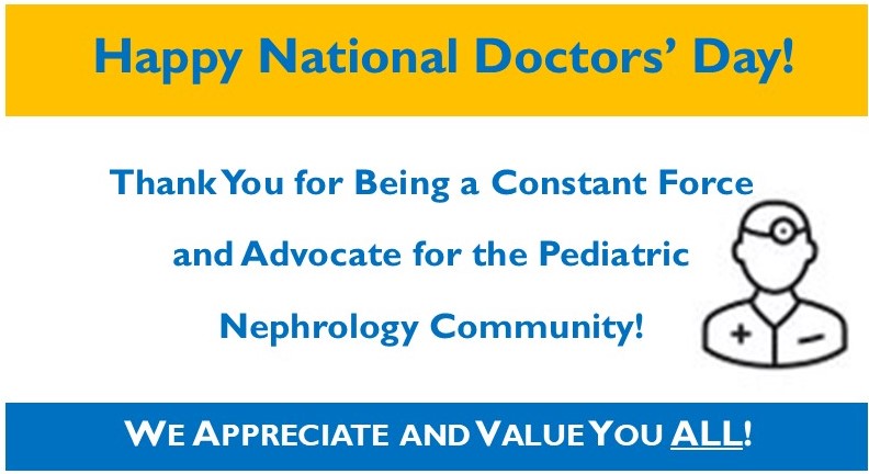 March 30th marks National Doctors' Day in the US. We're grateful 4 the enormous role doctors play in our society, and we have the greatest admiration 4 pediatric nephrologists in the US - and around the globe - who work tirelessly to treat the littlest patients. Thank you all!