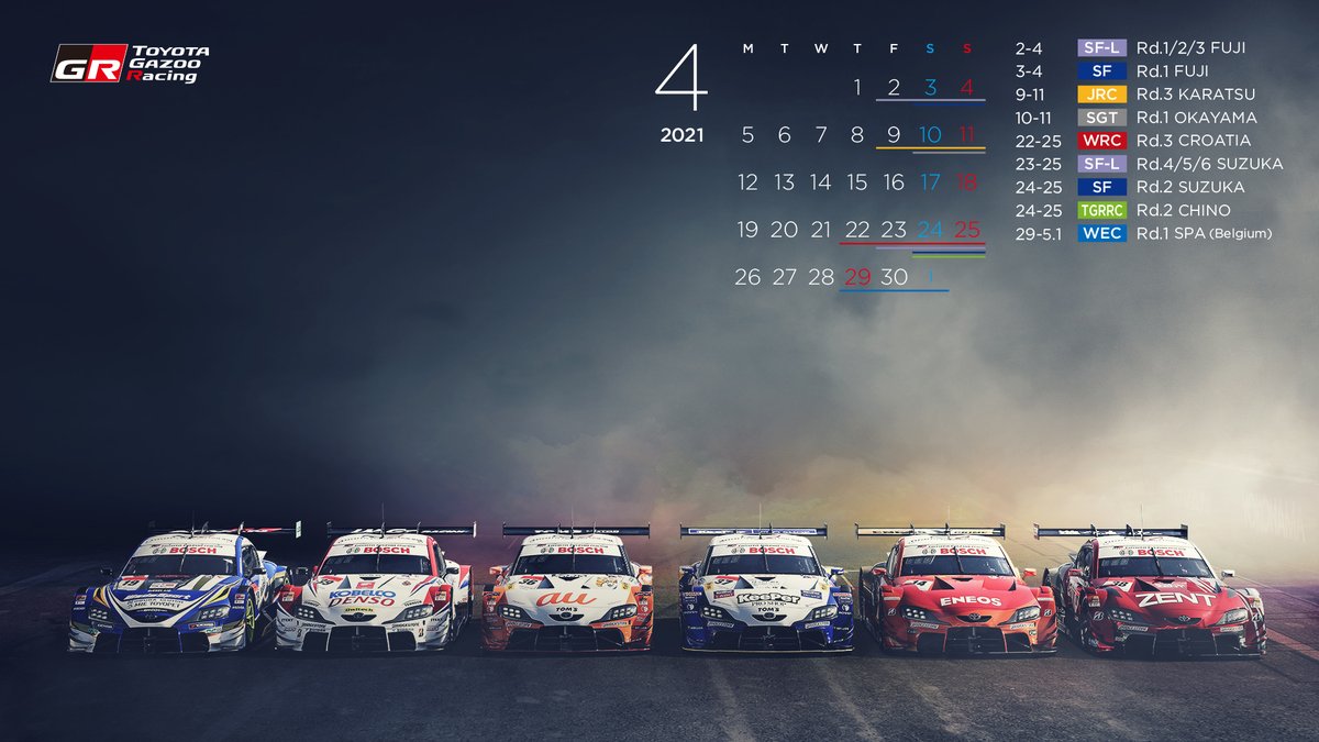 Toyota Gazoo Racing Tgr壁紙カレンダー レース日程がわかるtgr壁紙カレンダー4月分を公開しました ダウンロードはこちら T Co Lmruvqseqo 明日から4月 モータースポーツシーズンも本格的にスタートしていきます Toyota Gazoo Racingへ