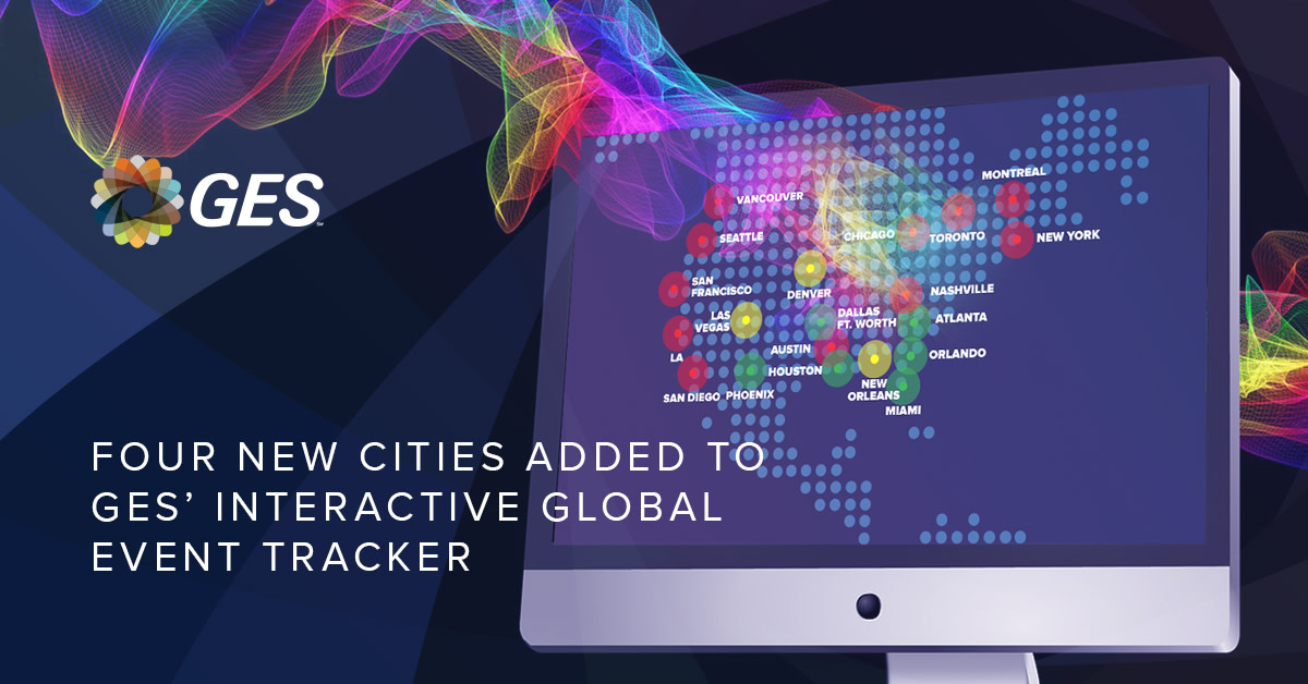 GESGlobal's tweet photo. 4 new cities have been added to GES' Interactive Global Event Tracker. We continue to monitor live events and from face-to-face meetings to hybrid events, the industry is waking up. Check out the 4 new cities here. https://t.co/9EjIMF9oWc #eventprofs #GESEventTracker https://t.co/W7uvmdr8UG