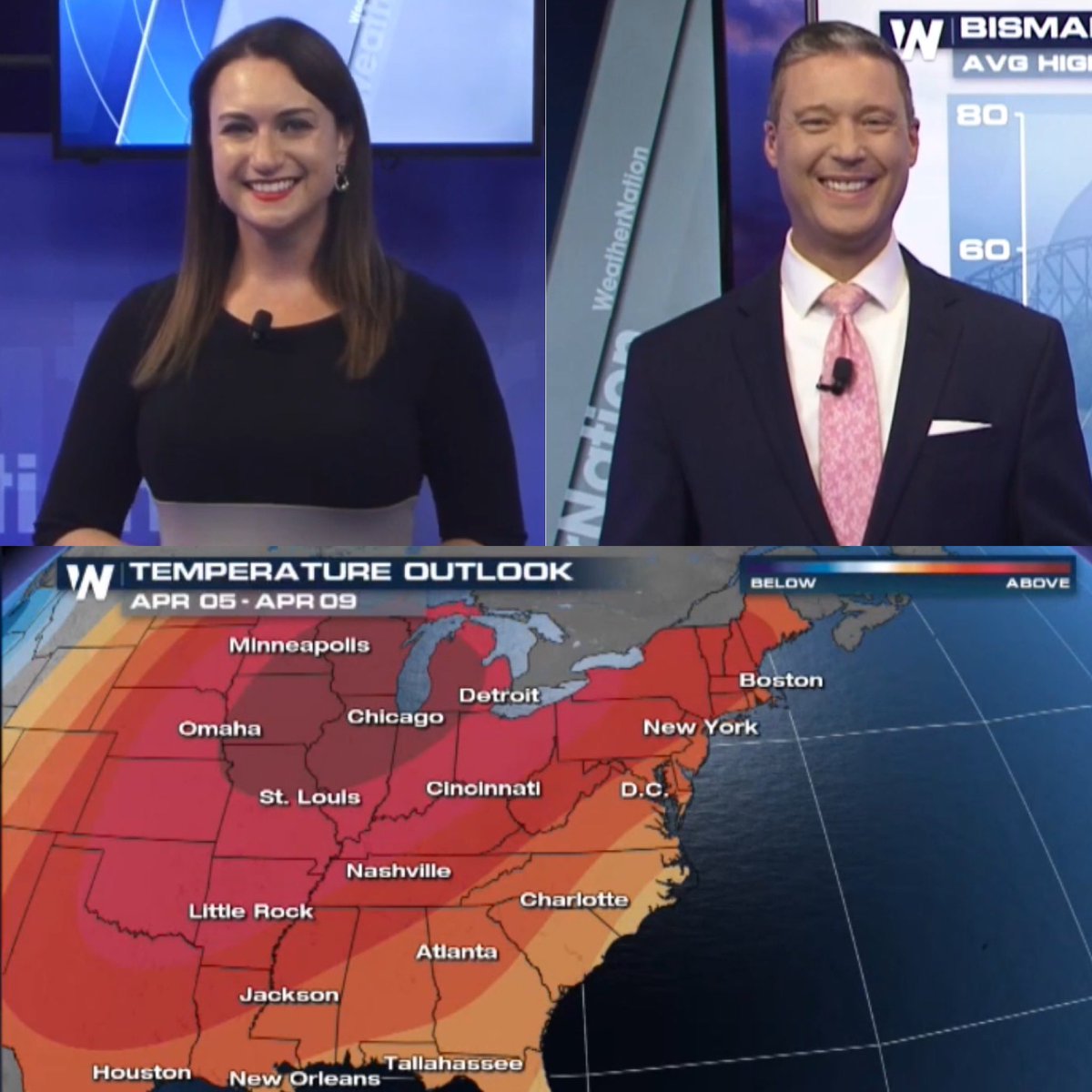 GarofaloWX's tweet photo. Finally, some temperatures to smile about as we head into April! Are you #TeamCold for Spring or #TeamWarm?! Join @DevonLucieWx & I all evening on @WeatherNation for coast to coast coverage! https://t.co/kufZy3kXO7