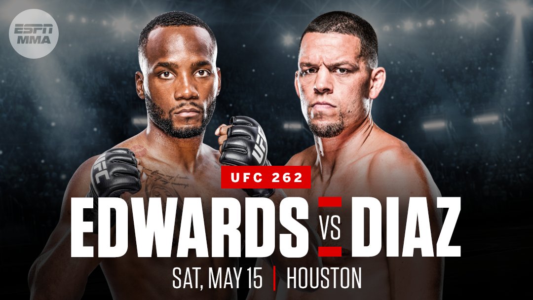 ESPN MMA on Twitter: "Nate Diaz will return against Leon Edwards in the co-main event of UFC 262 on May 15, sources told @arielhelwani. It will be the first five-round non-title co-main