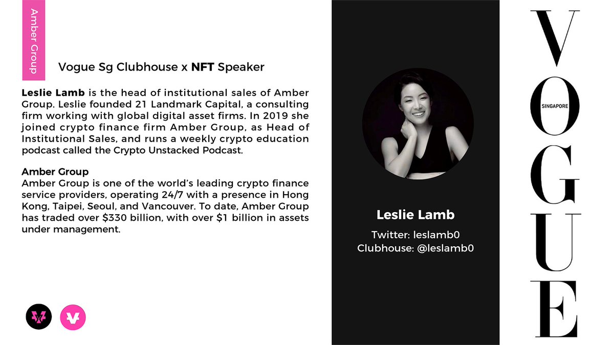 VidyCoin's tweet photo. VOGUE x NFT CH Panelists
📈Crypto Fund LINEUP 

@mablejiang @leslamb0 and Ada have strong views you should know of before concluding on NFTs. 

3/31 9pm SGT Vogue SG Clubhouse 
https://t.co/iqNMIllfgm https://t.co/KsV3JmCc87