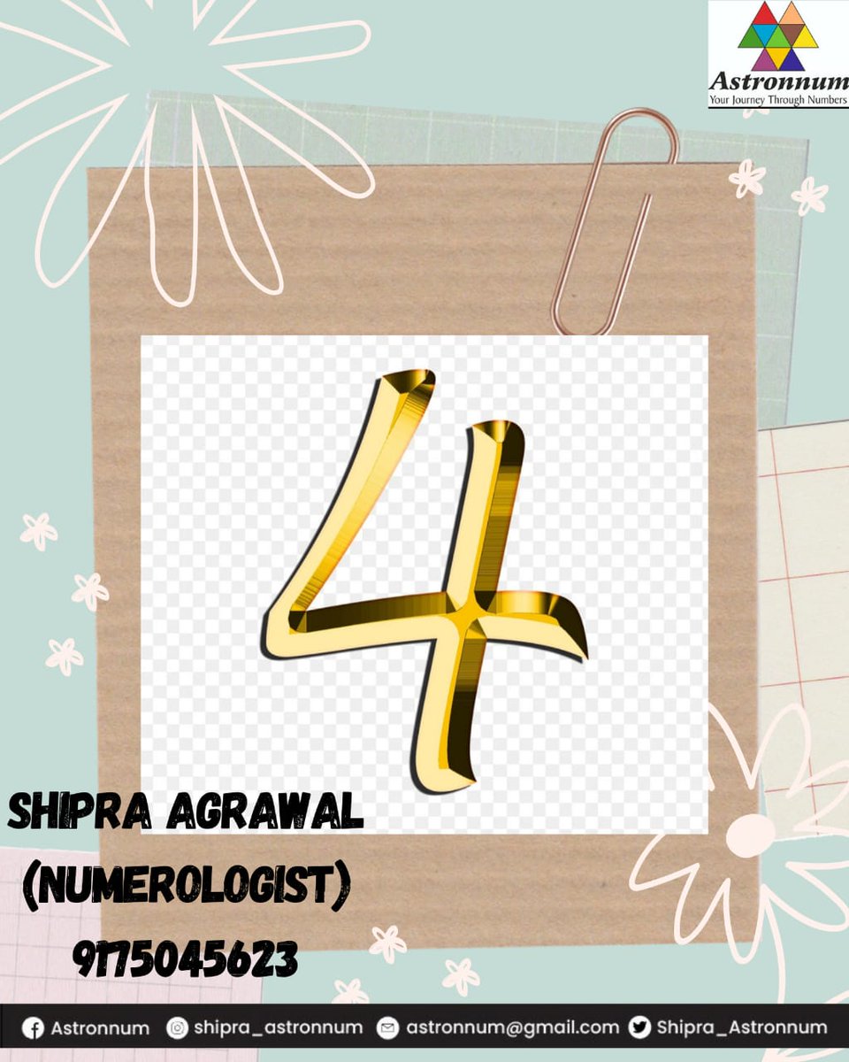Astronnum's tweet photo. People who are born on the 4th, 13th, 22nd or 31st of any month, are adept at thinking 'out of the box'. To know more, connect with me....
#astronnum
#shipraagrawal
#Numerologist
#zodiacsigns
#betterfuture
#sunsign
#luckynumber
#numerology
#NUMBER4
#luckynumber4 https://t.co/yqTt4PffZv